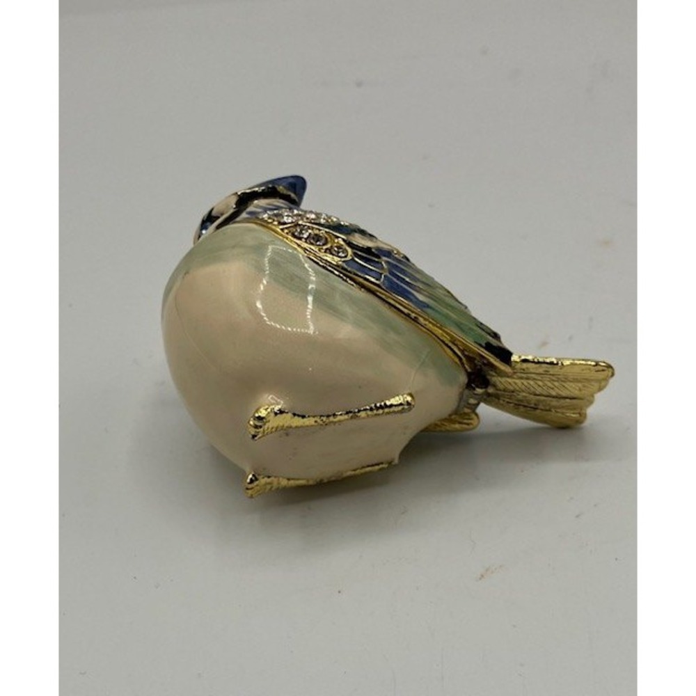 Enameled Blue Jay Trinket Box w/Austrian Crystals 2" - Picture 5 of 6